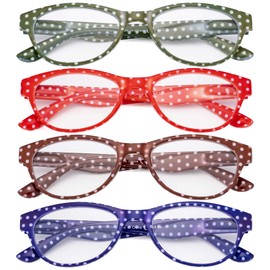 Eyekeppe 4 Pack Ladies Reading Glasses Polka Dots Cat-eye Design Readers for Women Reading +1.50