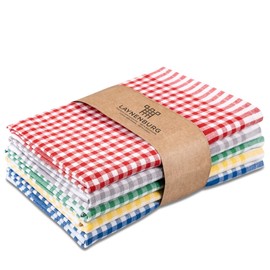 LAYNENBURG Set of 5 Premium Tea Towels Checked – 100% Cotton – 45 x 65 cm & Hanger – Oeko Tex Standard 100 – Kitchen Towels Lint-Free & Modern – Vintage Kitchen Towels (Multi-Colour)