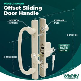 Wynn Hardware 8.5" Legacy Sliding Patio Glass Door Offset Latch Almond Handle Set with Keys - Sash Controls 2265 Keyed Lock - Fits 3-15/16" Screw Hole Spacing and 1-1/4" to 2-1/4" Door Thickness