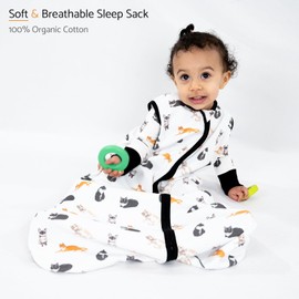 LollyBanks Sleep Sack, 100% Cotton Baby Sack 0.5 TOG Lightweight, 2-Way Zipper Baby Sleep Sack Soft, 18-24 Months Sleep Sacks for Boys and Girls (Cat Print)