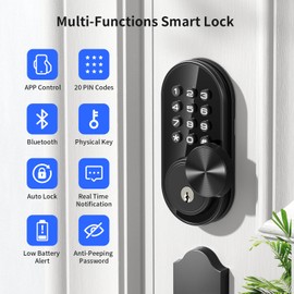 TEEHO TE341 Smart Keyless Entry Door Lock with App Control, Digital Keypad Bluetooth Electronic Deadbolt with Auto Lock, Easy Installation - Silver