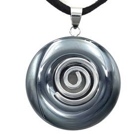 Steinfixx® - Premium Hematite Donut Optional Necklace with Silver or Gold Pendant and 80 cm Leather Cord Healing Stone Gemstone Chakra Stone, Crystal Gemstone Crystal gemstone Hematite, Hematite
