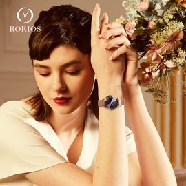 Rorios Starry Sky Wrist Watch Women, Bling, Quartz Watch, Magnetic, Mesh Strap, Analog Watch, Christmas Gift, Present, Gift for Women, rosegold, Bracelet Type