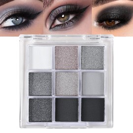 Moguri 9 Colors Black Smokey Grey Gray Silver Glitter Shimmer Eye Shadow Makeup Palette Pigmented Black Matte Metallic Eyeshadow Makeup Palette sombra negra para ojos para