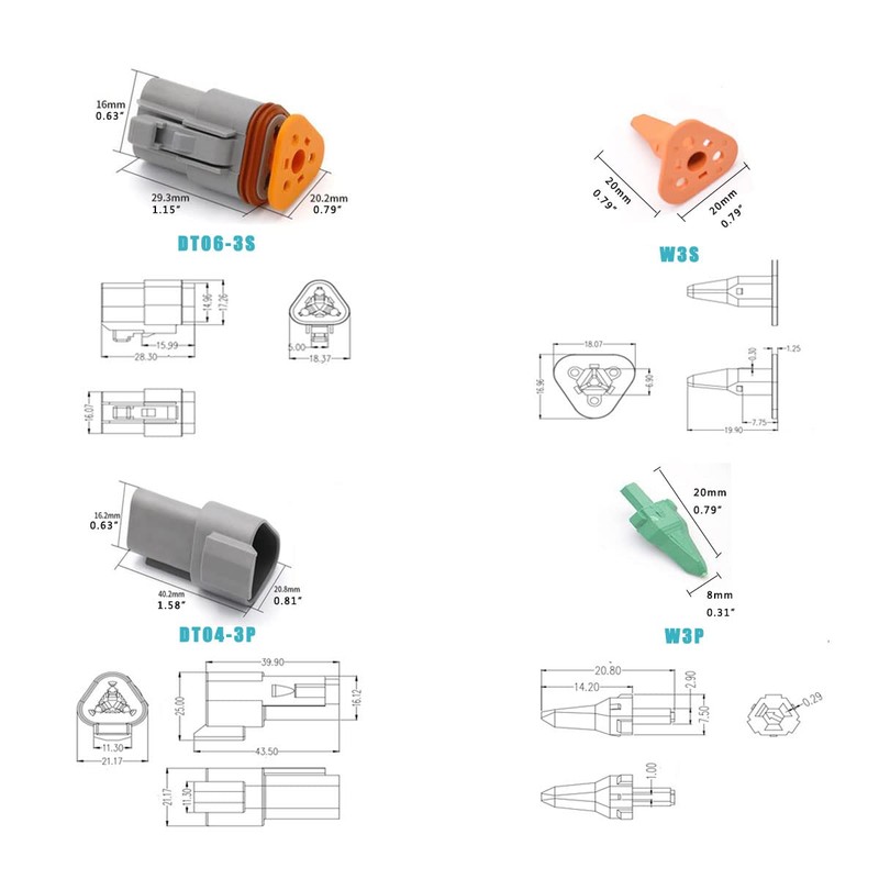 DT Connector 3 Pin Gray IP67 Waterproof Electrical Wire Connector