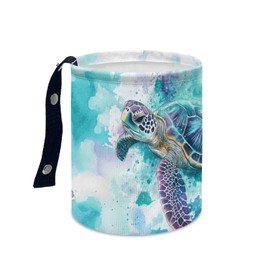 Pensura Splash Ink Turtle Car Garbage Can Adjustable Buttons Mini Car Trash Bin Car Organizer Collapsible Trash Container Trash Bag for Car Accessories, Vehicle, Travelling, Camping