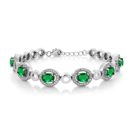 Gem Stone King Oval Gemstone Birthstone Tennis Bracelet For Women | 925 Sterling Silver | Oval 7X5MM | 7+1 Inch Extender | Gifts for Her Mom Women Wife | Nano Emerald-May