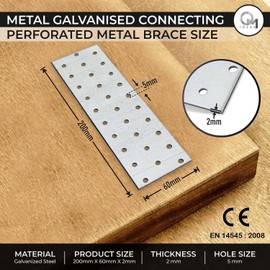 OMIDEAS 5 x Perforated Plates (200 x 60 x 2) Flat Connectors Wood Connectors Connecting Plate Connector, Silver Galvanised