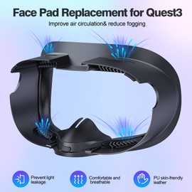 Face Pad for Oculus Quest 3: Replacement Facial Interface Compatible with Meta Quest 3 - PU Leather Foam Sweat-Proof Face Cover - Removable Anti-Leakage Nose Pad