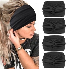Blooms Wide Headbands for Women's Hair, Soft Headband Elastic Head Bands Adult Women Knotted Hair Bands for Women Yoga Fashion Head Band Hair Accessories 4 Pcs