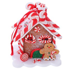VOSAREA Christmas Lighted Gingerbread House Ornaments Glitter Claydough Candy House LED Snow Village for Christmas Tree Decoration Pre- lit Table Kindergarten Random Style