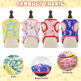 Vehomy 4-Pack Dog Summer Shirt Puppy Cat Summer Cool Sleeveless with Lemon Cherry Icecream Flamingo Patterns Dog Cooling Vest Pet Stripe Tank Tops Outfits Clothes for Small Medium Dogs M