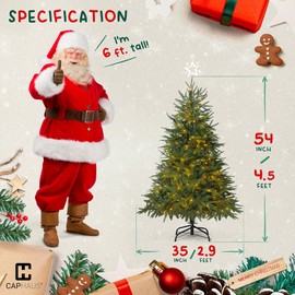 CAPHAUS 4.5 Feet Pre-lit Full Artificial PVC & PE Fraser Fir Christmas Tree, Christmas Tree w/Mixed Premium PVC & PE 1001 Pre-Hinged Branch Tips & Foldable Stand, w/ 150 Lights for Indoor Decoration