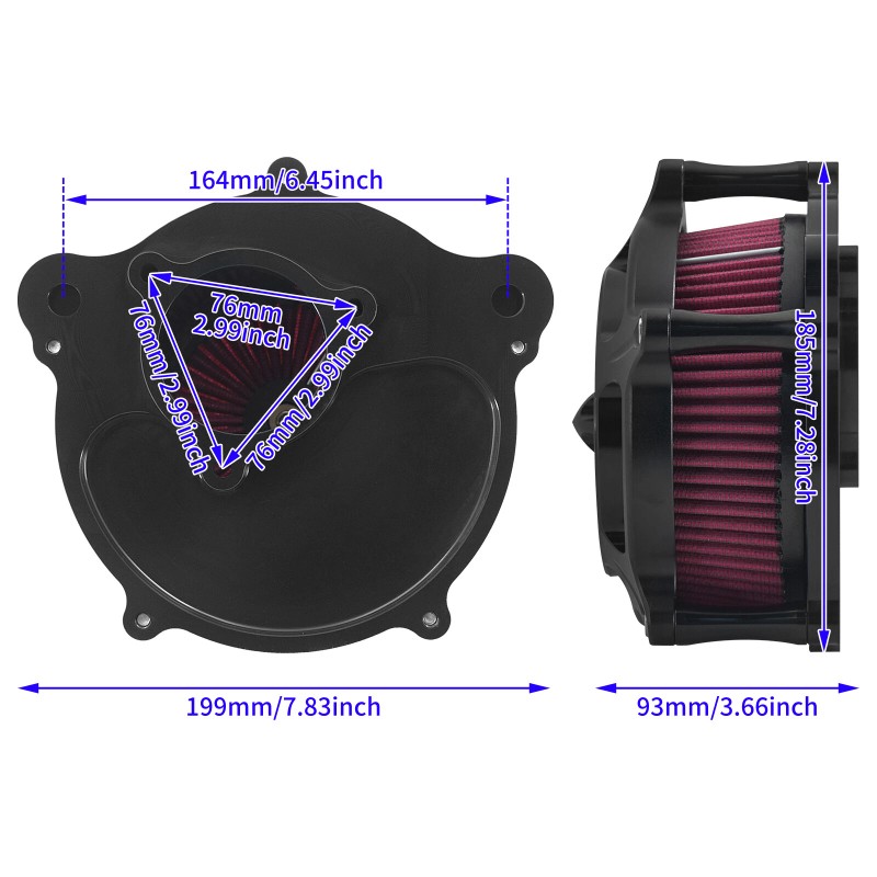HDBUBALUS Matte Black Air Filter Cleaner Red Intake For Harley