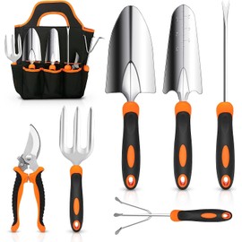 Ukipos Juego de herramientas de Jardín, Herramientas de Jardinería de Acero Inoxidable con agarre Antideslizante con Bolsa de Almacenamiento, Kit de 7 Herramientas para Jardín