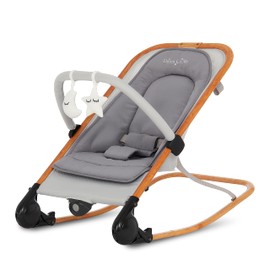 Dream On Me Rock On Me 2-in-1 Baby Rocker and Stationary Seat, Adjustable Recline, Gentle Music & Vibration, 3-Point Safety Harness, Detachable Toy Bar, Folds Compact for Travel – Grey
