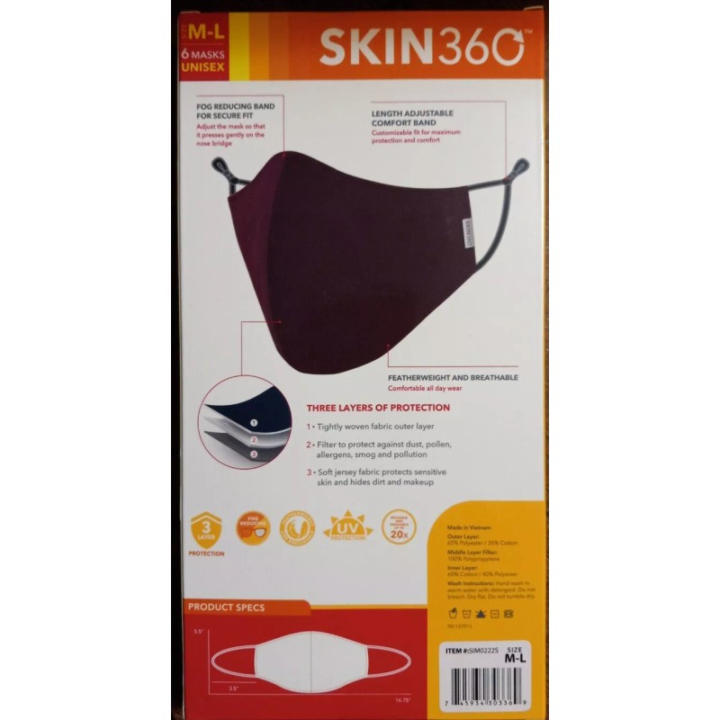 Skin 360 6 Pack SKIN360 Face Mask M/L Mixed Colors