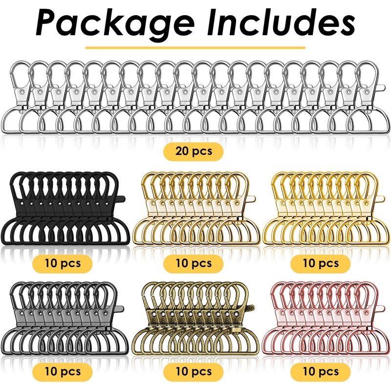 Swivel Clasp Hooks, Anezus 80Pcs Key Chain Clip Hooks, D