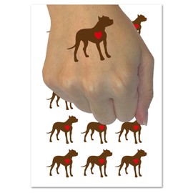 American Pit Bull Terrier Dog with Heart Temporary Tattoo Water Resistant Fake Body Art Set Collection - 15 2" Tattoos (1 Sheet)
