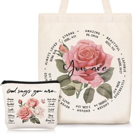 Paterr Christian Bags Women Bible Tote Bag with Makeup Bag Religious Gifts Church Bag with Zipper Christmas(Pink,Rose)