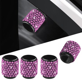 DUSCOKE 4PCS Bling Crystal Diamond Tire Stem Valve Caps- Handmade Shinny Rhinestone Car Wheel Tire Valve Caps for Women- Attractive Dustproof Valve Stem Covers Universal for Most Vehicles (Pink)