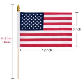 12 Pack Small American Flags on Stick Small US Flags/Mini American Flags for Outside 8x12 Inch American Hand Held Stick Flags with Kid-Safe Spear Top, Patriotic Veterans Day Decorations, 4th of July Decorations
