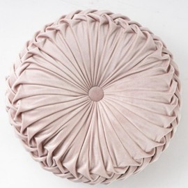 OUKEYI 13.8 inch Round Sofa Cushion Pure Color Velvet Pillow, Pleated Round Cushion, Pumpkin Pillow Suitable for Home Bed car Decoration (pink)