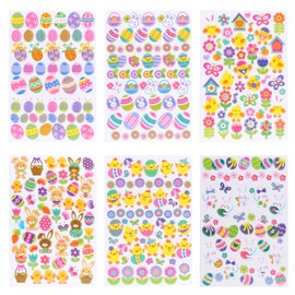 Naler Easter Stickers Sheet Assorted Easter Bunny Stickers for Easter Party Favor DIY Craft Art Making Decoration, 6-Pack, 300+pcs