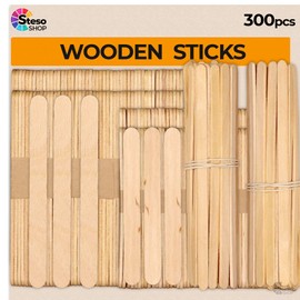Popsicle Stick Craft Supplies 300pcs - Premium Quality - Jumbo Craft Bulk Popsicle - Mixed Sizes Assorted Multi Mini Large Wood Stick Strips Wax - Craft for Kids…