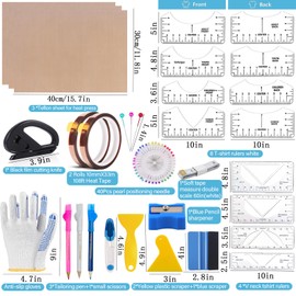 QUKLOGEN Sublimation Shirts Tool Kits 66 Pcs Shirt Measure Ruler Set Reusable Round Neck and V-Neck Alignment T-Shirt Guide Ruler Teflon Sheet for Heat Press 12 x 16in Heat Resistant Tape