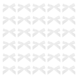 MECCANIXITY 200 Pcs Mini Ribbon Bow 1.8 Inch Mini Fabric Satin Ribbon Flower Bows for Craft DIY Sewing Wedding Birthday Party White