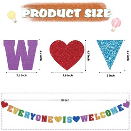 Glitter Everyone is Welcome Banner, First Day of School Classroom Pennant Banner Long Colorful Flag Welcome Back to School Hanging Ornaments Classroom Decoration Supplies