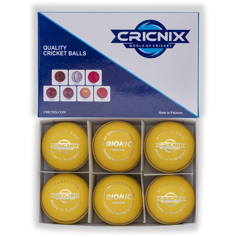 Cricnix Cricket Ball Bionic Indoor Leather Yellow Balls 110g (3-Pack)