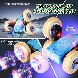 IEEILULU Remote Controlled Car, RC Stunt Car Dinosaur, 70 Minutes Playtime, 360 Degree Rotation RC Car with Crackle Lights, One Click Demo, 2.4GHz Remote Control from 4 5 6 7 8 9 10 Years Boy (Blue)