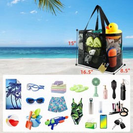 Doitxue Mesh Beach Bags, Extra Large Waterproof and Sandproof Tote Bag for Beach Vacation Essentials for Pool, Travel, Summer Accessories (Black)