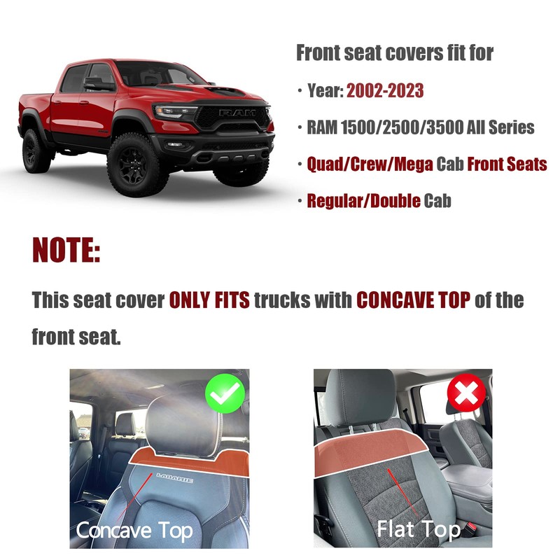 Truckiipa Dodge Ram Seat Covers Front Pair, Car Seat Cover