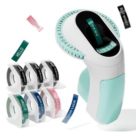Label Maker Machine,E975 Embossed Label Maker,Embossing Label Makers with 6 Label Maker Tape 3/8"(9mm),3D Label Printer Machine Handheld,Old Style Embossing Labeller for Home Gift and DIY-Green