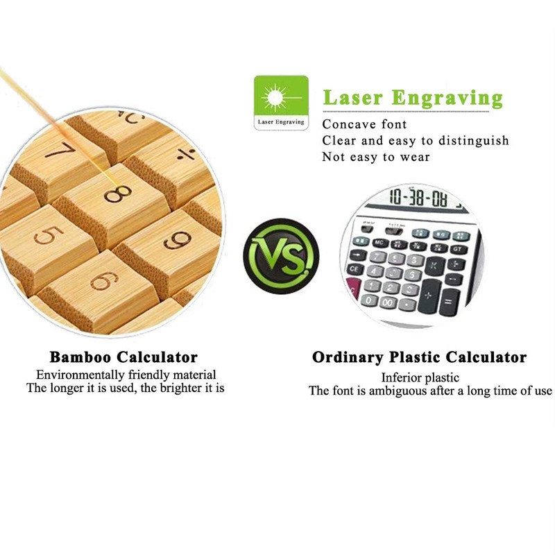 Omio Natural Bamboo Solar Multifunctional Wood Calculator - 12-Digit Large
