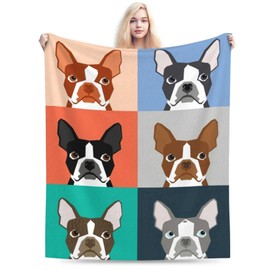 Fun Boston Terrier Blanket Dog Soft Cozy Flannel Throw Blankets Lightweight Warm Bed Throws Plush for Couch Sofa Camping Office Travel Home Bedroom Decor Girls Boys Teens Women Gifts, 60"x50"