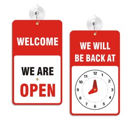 Open Signs for Business with Suction Cups, “We Will Be Back - Welcome We are Open" Be Back Sign with Clock, Business, Retail Store. Coffee Shops, Bars, Etc.7.75" x 4.75" Plastic