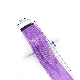 Leliafleury 6PCS Purple Hair Tinsel Clip 50cm Glitter Hair Tinsel Extensions Clip in Hair Extensions Sparkle Hair Strands for Party Cosplay Hair Accessories