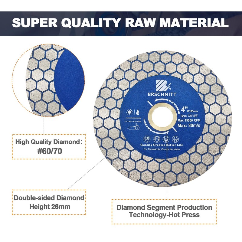 Diamond Granite Cutting Wheel 4 inch - BRSCHNITT 105mm Vacuum