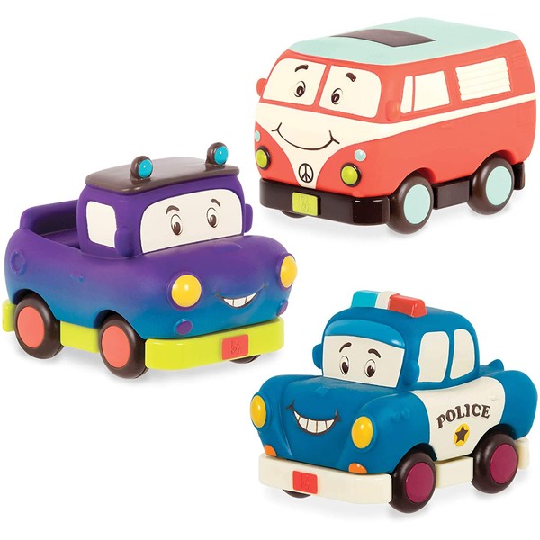 B. toys by Battat BX1909Z Mini Pull-Back Vehicles Set, Multi, 3Pc Truck, Camper Van, Police