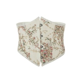 MakeMeChic Women's Floral Lace Up Corset Body Shaper Front Closure Tummy Control Shapewear Beige Large