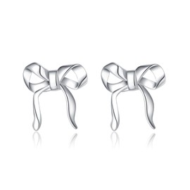 SLUYNZ 925 Sterling Silver Small Bow Stud Earrings for Women Teens Bow Ribbon Earrings Stud Bowknot Earrings (A-SILVER)
