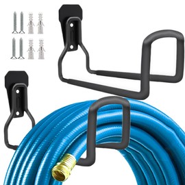 BamLue 2-Pack Garden Hose Hanger, Heavy Duty Metal Water Tube Holder, Wall Mounted, Rust Resistant, Garage Rack Hook for Outside Yard, Garden Organization