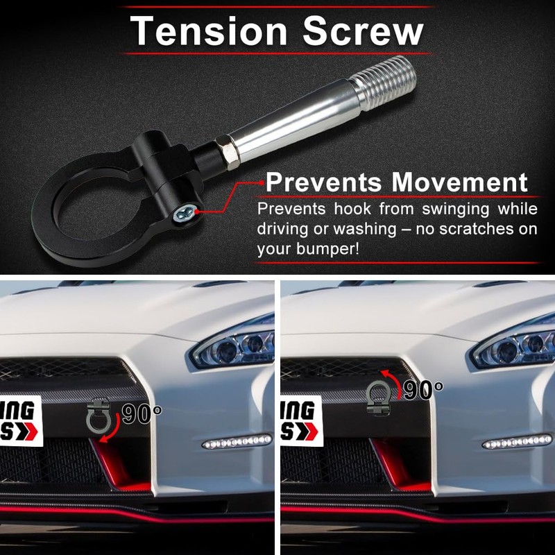 Rolling Gears Black Racing Tow Hook Compatible with 2003-2009 Nissan