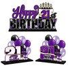 LINGTEER Happy 21st Birthday Purple Acrylic Table Topper Centerpieces Set