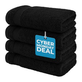 American Veteran Towel, Hand Towels for Bathroom Set of 4, 100% Cotton Turkish Hand Towel Sets Clearance Prime, Soft Drying Hand Face Towels, Black Hand Towels
