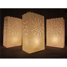 CleverDelights White Luminary Bags - 10 Count - Sunburst Design - Wedding Party Christmas Holiday Luminaria